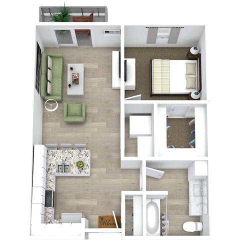 1 Bedroom 1 Bath floorplan Unit B1